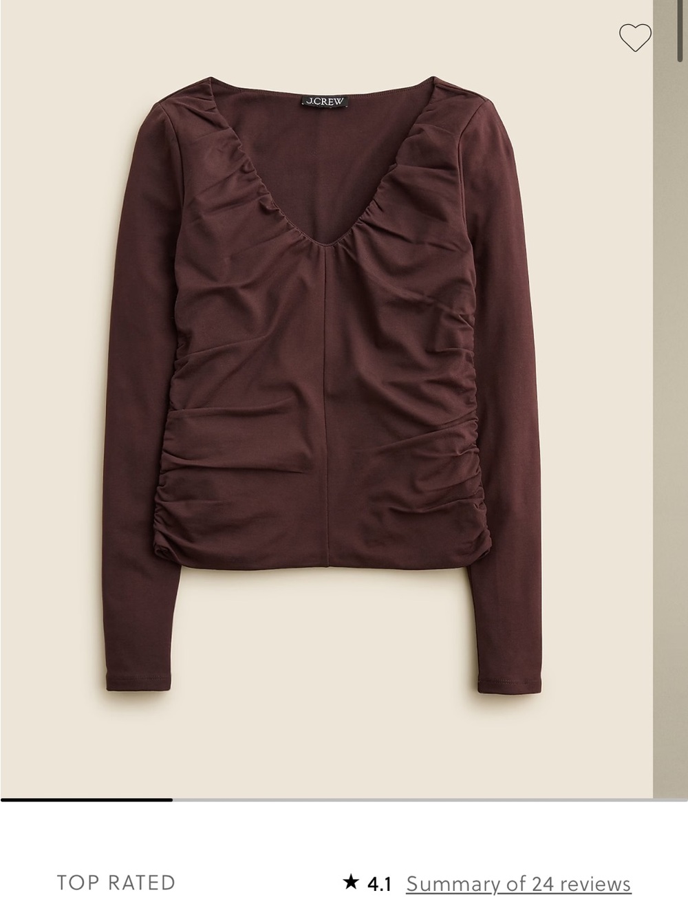 J. Crew Brown Ruched V-Neck Long Sleeve Top